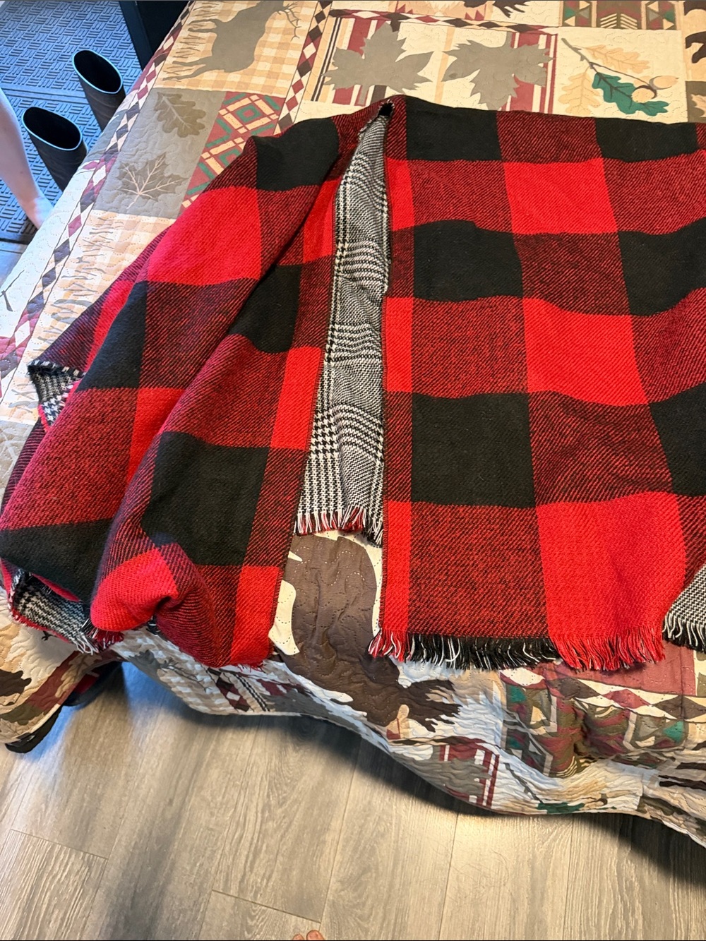Cozy Red and Black Buffalo Plaid Shawl reversible - Unbranded